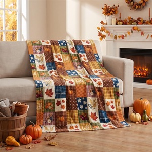 Manta de Franela con Diseño de Patchwork para Otoño, OEM/ODM, Resistente a la Decoloración, Ligera, para Cama, Sofá, Sillón, con Impresión Personalizada - Product Image 1