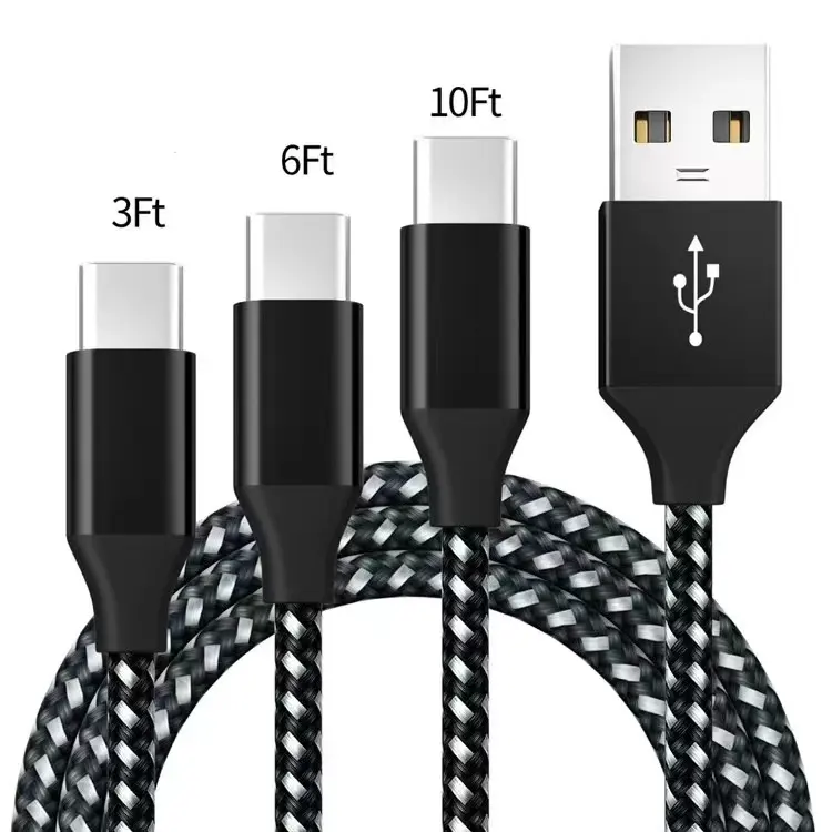 3ft 6ft 10ft Nylon Gevlochten Snel Opladen Type C Kabel Usb C Datakabel Voor Samsung