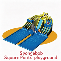 Parc aquatique gonflable commercial à thème Poulpe Bob l'éponge Éléphant Poisson-lanterne avec toboggan et piscine pour parc d'attractions