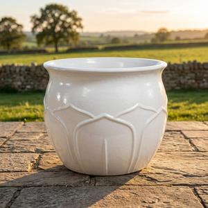 Pot de fleurs en céramique blanche vernissée avec plateau, plantes, patio, jardin, jardinières en céramique - Product Image 3