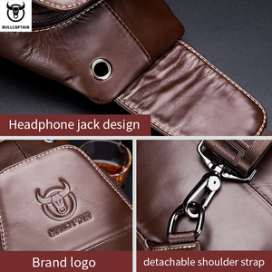 Sac à bandoulière pour homme BULLCAPTIAN, sac de poitrine en cuir véritable, sac messager rétro, grande capacité, sac bandoulière, logo personnalisé - Product Image 5
