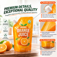 Pochettes à bec verseur personnalisées imprimées haute barrière, finition brillante laminée, sachets souples verticaux pour jus de fruits, gelées et boissons 100ml 150ml 200ml
