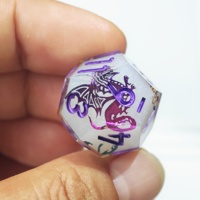 LuxeRoll Sharp Edge Resin Dice Set Handmade Dragon Icon Art Polyhedral DND Dice Purple Number for Role Playing Tabletop Games