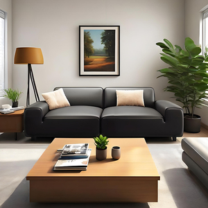 SUKE El estilo italiano es casi fila <span class=keywords><strong>Big</strong></span> Black Cowhide Art Bean Curd Block Sofá negro Doble - Product Image 2