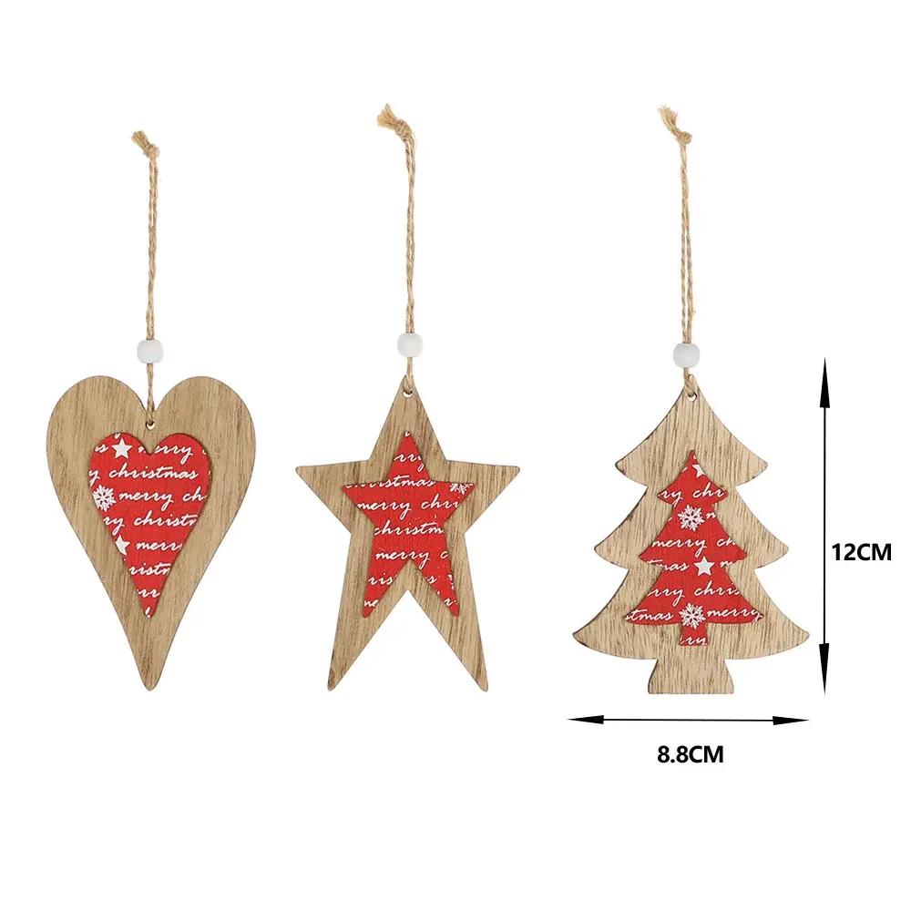Grosir Pabrik dekorasi Natal Bintang Hati berbentuk pohon Natal kayu gantung