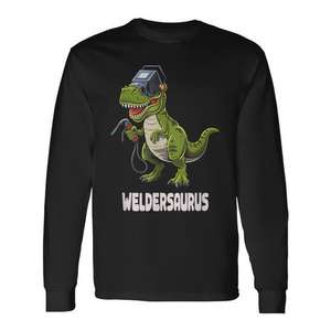 Camiseta de manga larga Weldersaurus Dino con diseño de T-Rex, camiseta promocional para soldadores - Product Image 1