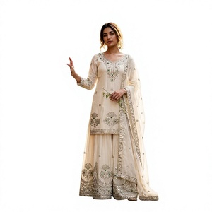 Robe Anarkali traditionnelle indienne et pakistanaise pour femmes, longue jusqu'au sol, avec col brodé et dupatta, coupe ample, idéale pour les mariages - Product Image 1