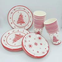 Juego de platos y vasos de papel desechables navideños personalizados para series de decoración de cumpleaños y fiestas navideñas