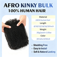 Cheveux humains Remy 100 % naturels non traités, bouclés afro crépus, en vrac pour tresses, 4C, 30g 50g, pour dreadlocks au crochet, 10-20 pouces