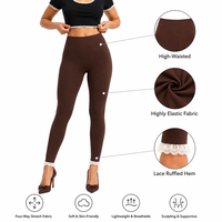 Leggings de yoga taille haute personnalisés pour femme avec bordure en dentelle blanche, pantalon de compression moulant pour l'entraînement, le yoga et le quotidien