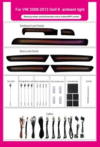 Kit d'éclairage d'ambiance pour voiture SJC pour Volkswagen <span class=keywords><strong>Golf</strong></span> 6 2008-2013 LHD/RHD, ciel étoilé, 64 couleurs, éclairage d'ambiance intérieur automatique - Product Image 6