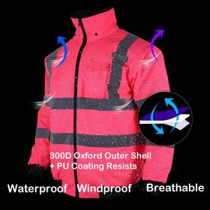 جاكيت أنسي/إيسيا من الفئة 3 عالي الوضوح وردي مقاوم للماء من البوليستر للعمل في فصل الشتاء شعار قابل للتخصيص - Product Image 5