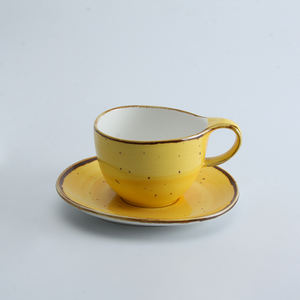 رد الفعل المزجج الأصفر أطباق من الخزف/ السيراميك عشاء مجموعة ، 24 قطع اليد رسمت مطعم عربي المطبخ مجموعة أواني الطعام من البورسلين - Product Image 5