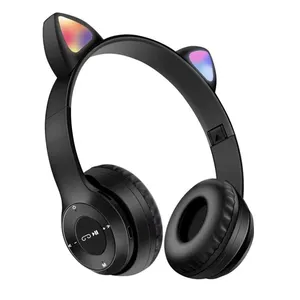 Penjualan laris headphone anak-anak, earphone headset kucing pink lucu untuk anak perempuan, hadiah musik dengan mikrofon