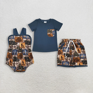 Conjunto de pantalones cortos de manga corta con estampado de camuflaje BSSO1846 para niños - Product Image 1