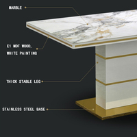 Ensemble de salle à manger moderne de luxe, table en marbre blanc en pierre frittée avec 6 chaises en acier inoxydable doré en forme de Z pour projet