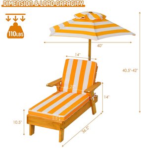 Chaise longue de plage en bois pour enfants personnalisée avec parasol portable, chaise inclinable pliable en bois de cèdre pour enfants, idéale pour les centres de villégiature et les jardins - Product Image 3
