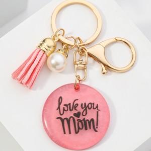 2026 New PK <b>Personalized</b> Silk Screen Printed Pearl Resin Round Brand Multi-color Tassel English Letter Waterproof <b>Keychain</b> - Product Image 1