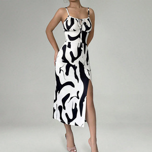 Abito Primaverile Lussuoso 2025 Vacanza Sexy Senza Spalline Motivo <span class=keywords><strong>Zebrato</strong></span> Vita Alta - Product Image 1