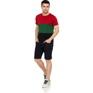 Camiseta Casual de Punto para Hombre, Cuello Redondo, Manga Corta, Transpirable, con Logotipo Frontal en Rojo, Verde y Negro, Corte Regular, Diseño Sólido - Product Image 1