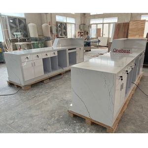 Bancone Reception in Marmo con Illuminazione LED Bianco Freddo, Struttura in Acciaio Inox Dorato per Cliniche e Studi Medici - Product Image 6