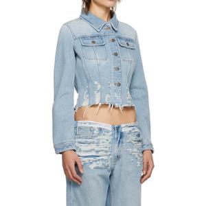 Chaqueta vaquera azul personalizada con dobladillo deshilachado y corte ajustado para mujer - Product Image 2