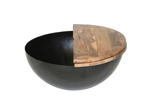 Mesa de centro redonda de hierro/WD negra con tablero de PC / Chapa metálica natural AR / Madera de mango Aara - Colección a precio mayorista - Product Image 3