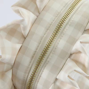 Cute Cosmetic <b>Bag</b> with Ruffles Pouches Checkered Gingham Plaid Wedding <b>Bride</b> Large Lifestyle Toiletry <b>Makeup</b> Ruffle Cosmetic <b>Bag</b> - Product Image 4