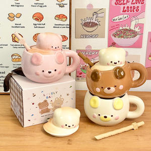 Dragon Pavilion Bear Ceramic Mug 301-400ml <b>With</b> Lid <b>Reusable</b> Gift <b>Cup</b> For Couple Birthday Present - Product Image 1