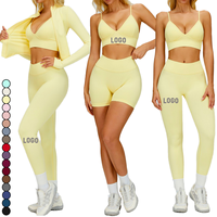 Ensemble de vêtements de sport pour femmes JY Yoga avec logo personnalisé, short, soutien-gorge, leggings à séchage rapide, veste de fitness, ensemble de yoga à haute élasticité