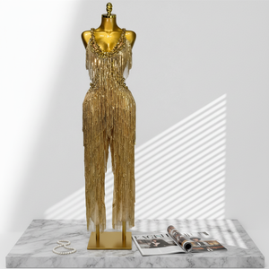 Combinaison pour femmes à franges de sequins perlés, sans manches, pantalon une pièce, idéale pour les tenues de chanteuses ou de danseuses. - Product Image 2