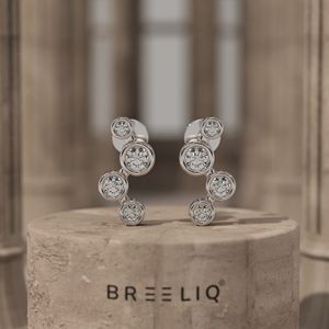 Boucles d'oreilles pendantes en diamant serti en grappe, VVS2, couleur G, diamant rond, bijoux fins, or jaune 14 carats - Product Image 1