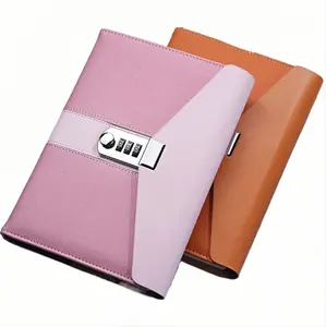 Custom Logo PU Material Beige Writing Paper Horizontal Line Lock Journal with Combination Secret Diary