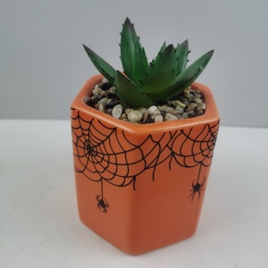 Telaraña <span class=keywords><strong>de</strong></span> Halloween, gran revestimiento <span class=keywords><strong>de</strong></span> cerámica, maceta hexagonal espeluznante, maceta para el hogar, guardería, estilo <span class=keywords><strong>de</strong></span> diseño minimalista suculento <span class=keywords><strong>de</strong></span> imitación - Product Image 3