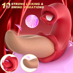 Vibratore Realistico a Doppia Lingua in Silicone, Massaggiatore Clitorideo con 10 Modalità di Vibrazione e Leccata, IPX7, Vibrador Femminile, Giocattoli per Adulti - Product Image 2