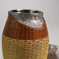 Bouteille isotherme en titane pur de qualité supérieure avec manchon en bambou tressé à la main et fil doré, style vintage, cadeau d'affaires
