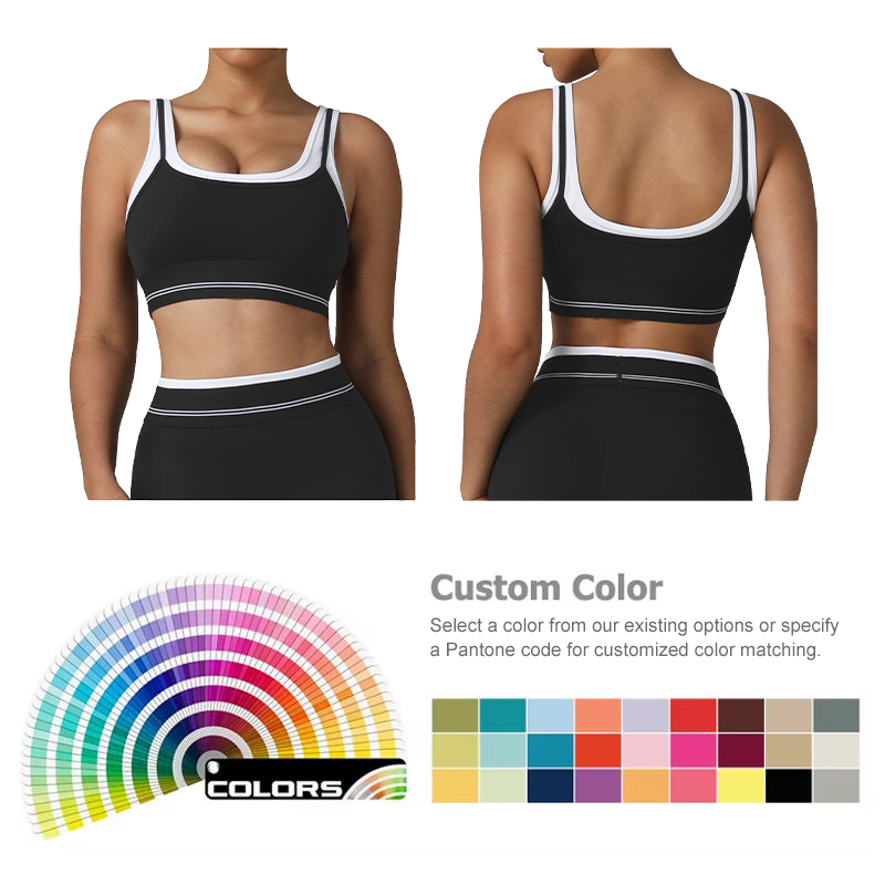 New Custom Logo Wholesale Hot Selling Color Block 2 In 1 Sports Bra High Elastic Push Up Yoga Fitness Tank Top With Pads