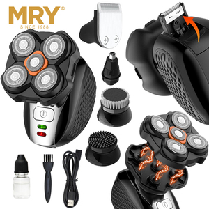 ใบมีดโกนแบบหมุนได้ MRY 5 in 1 6D สำหรับเครื่องโกนหนวดไฟฟ้าแบบโกนสะอาด พร้อมจอ LCD กันน้ำ IPX6 ใช้ได้ทั้งแบบเปียก/แห้ง สำหรับโกนศีรษะ - Product Image 5