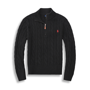 Maglione da Uomo TYZX con Zip a un Quarto, Ricamo Cavallo Piccolo sul Petto Sinistro e Etichette Originali R L, Manica Lunga - Product Image 1