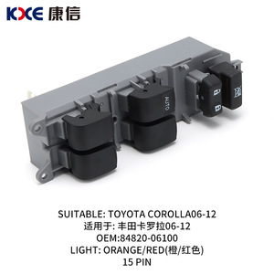 Interruptor del elevalunas Koce de 15 pines con luz naranja roja para Toyota Corolla 06-12 OEM 84820-06100 - Product Image 3