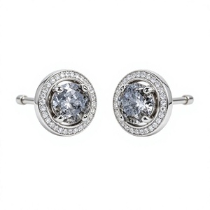 925 Sterling Silver Natural Salt and Pepper Diamond Stud <b>Earrings</b>, Round Cut Grey Diamond with Milgrain <b>Halo</b>, Dainty for Women - Product Image 1