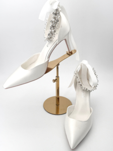 Manufacturer Elegant <b>White</b> <b>Satin</b> Leather Wedding <b>Shoes</b> High Quality Custom Ankle Peals High Heels Bridal Wedding <b>Shoes</b> for Women - Product Image 2
