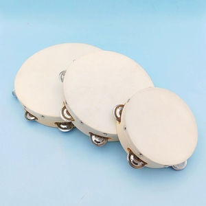 Wholesale Blank Natural Wood Tambourine <b>Drum</b> With Single Row Metal Jingles Orff Percussion Instrument For Kindergarten Teacher - Product Image 3