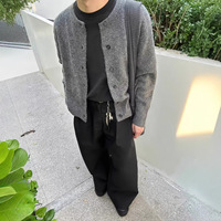 Cardigan gris à col rond en maille unie pour homme, 100 % coton, coupe décontractée, simple boutonnage, respirant, pour jeunes, printemps-automne