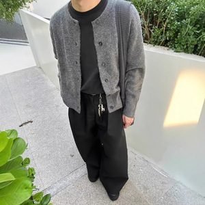 Grey Crew Neck Knit <b>Sweater</b> Men Spring Autumn Loose <b>Cardigan</b> Relaxed Fit Youth Wear MLXL2XL - Product Image 3