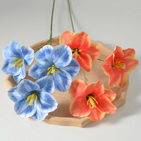 Tiges de tulipes artificielles de style français, 3 têtes, en soie, tulipes ouvertes, pétales évasés, bouquet de fleurs artificielles pour mariage, décoration de table à la maison