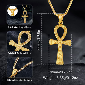 Merryshine Men's 925 Sterling Silver Jewelry 18K <strong>Gold</strong> Egyptian Christian Jesus <strong>Ankh</strong> Cross Pendant <strong>Necklace</strong> - Product Image 6