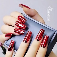 Vendeur en gros ongles longs chromés haut de gamme presse sur les ongles mariée vin rouge mariée 24 faux ongles long carré sexy faux ongles de haute qualité