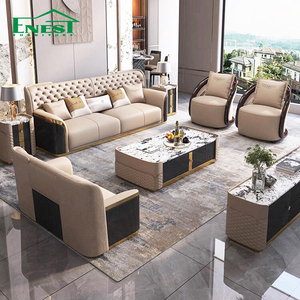 Juego de Sala de Estar Italiano de Lujo Premium, Sofá de Cuero Genuino de Alta Gama, Muebles de Diseño Ecológicos para Villa con Acabado en Mármol, Servicio Integral - Product Image 2