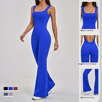 Combinaison de yoga personnalisée pour femme, extensible dans quatre directions, respirante, légère, en Spandex/Nylon, dos nu, pantalon évasé, séchage rapide, fitness